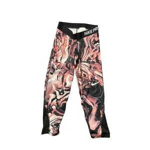 Nike Pro XS Dri Fit capri leggings coral print pink black white EUC workout